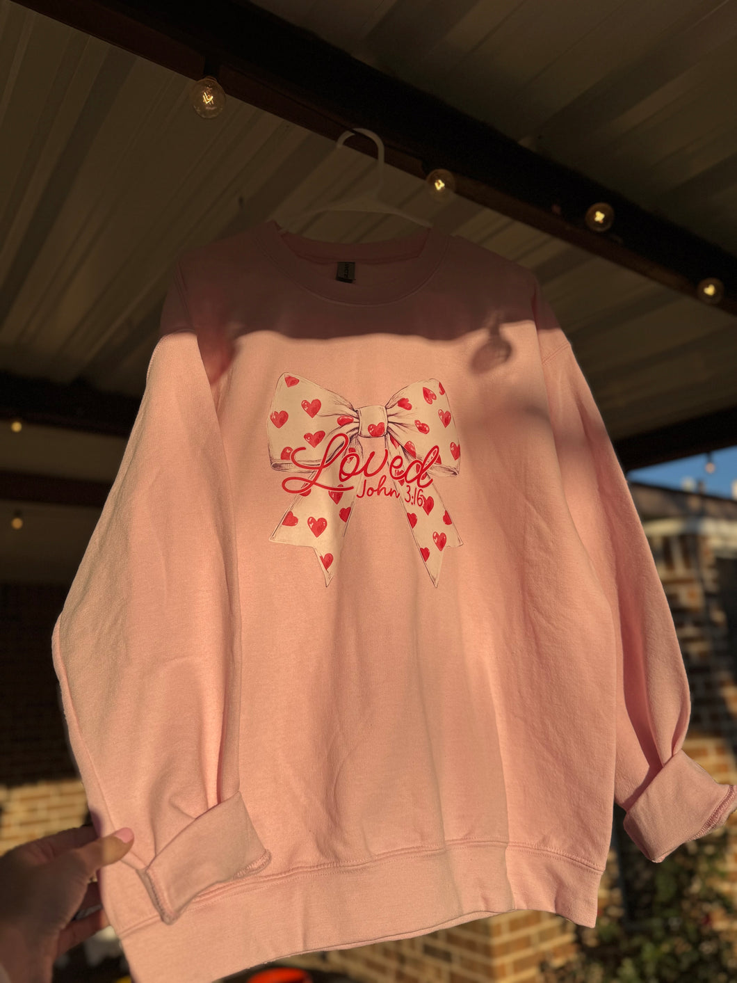 Heart Bow Loved John 3:16 Sweatshirt - PINK